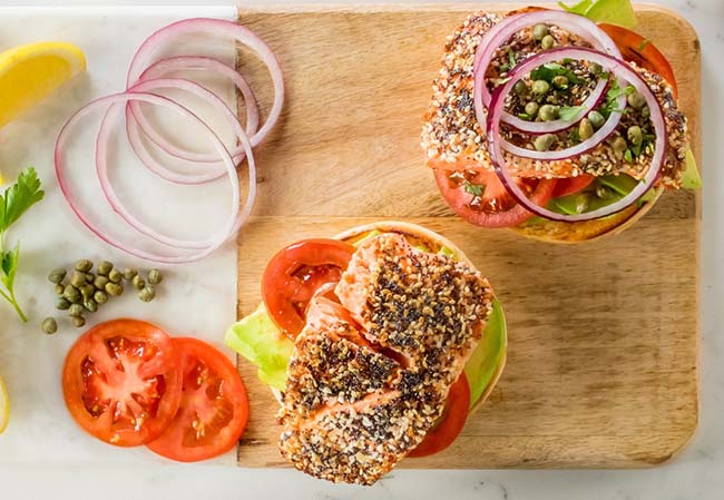 Bagel Avocado Toast with Everything Spiced Wild Alaska Salmon