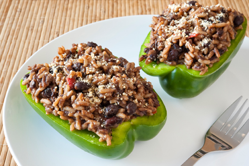 Green Peppers Stuffed with Rice, Beans and Fets