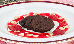 Hazelnut Chocolate Blini with Raspberry Drizzle