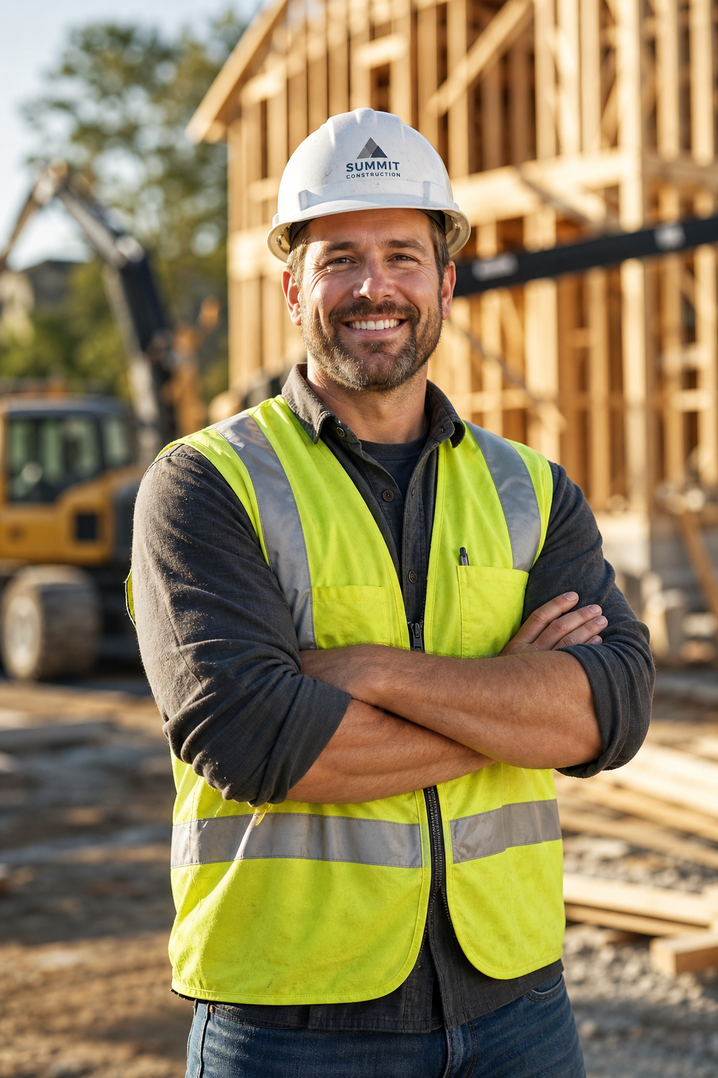 Proud construction company owner at a job site