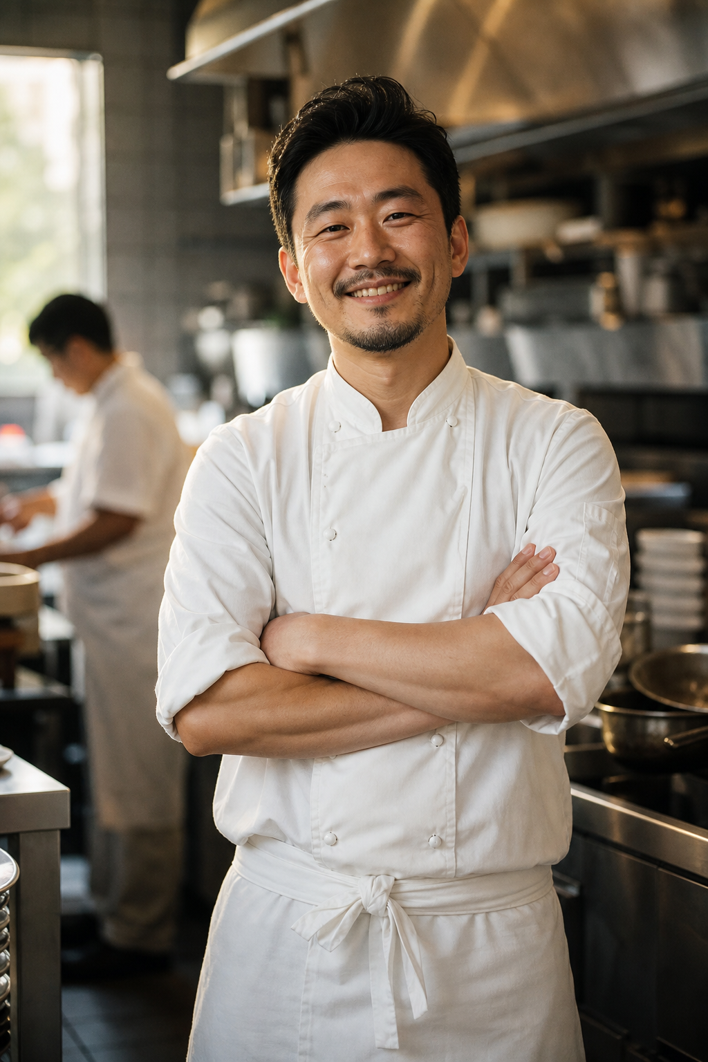 Proud Asian restaurant cook standing in a professional kitchen