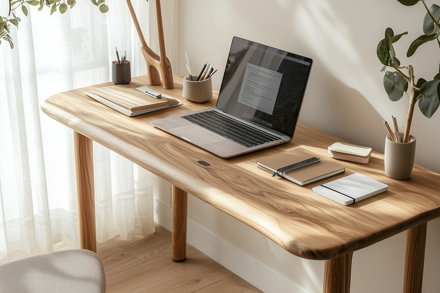 A tidy workspace with a laptop and notebooks for career planning