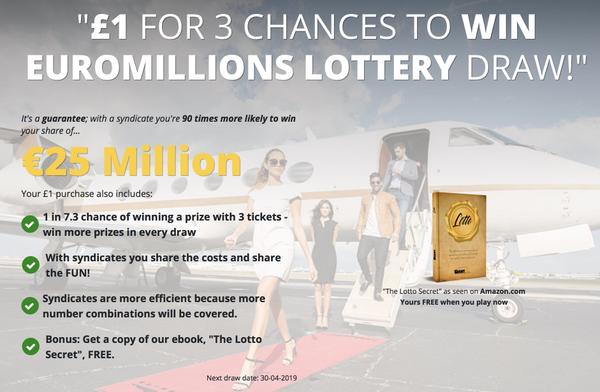 £1 FOR 3 CHANCES TO WIN EUROMILLIONS LOTTERY DRAW