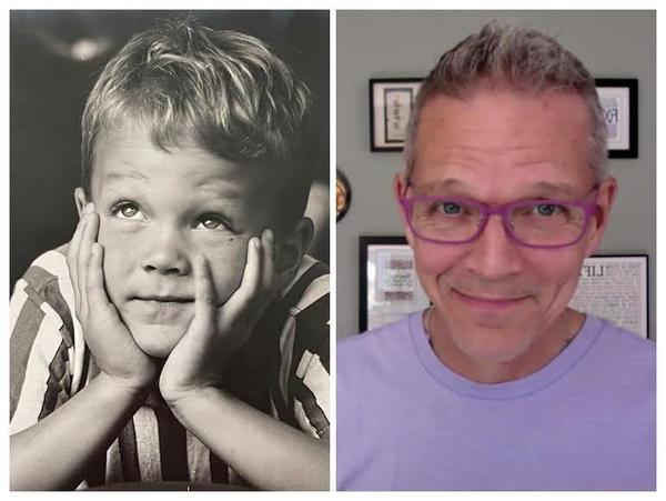 Picture of Jim at 7 years old on the left, Picture of Jim today on the right