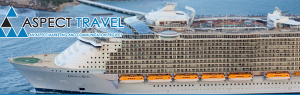 Cruise ship with the words Aspect Travel an Aspect Marketing and Communication Project 