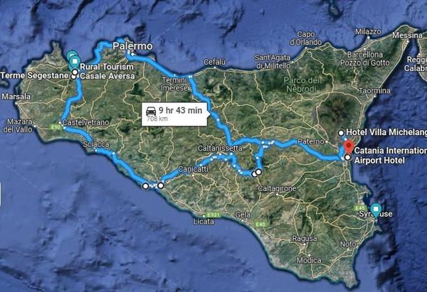 Our route in Sicily