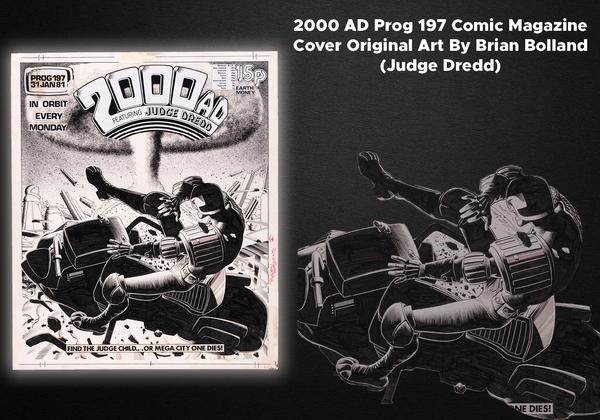 JUDGE DREDD - 2000 AD PROG 197 COMIC MAGAZINE COVER ORIGINAL ART BY BRIAN BOLLAND.