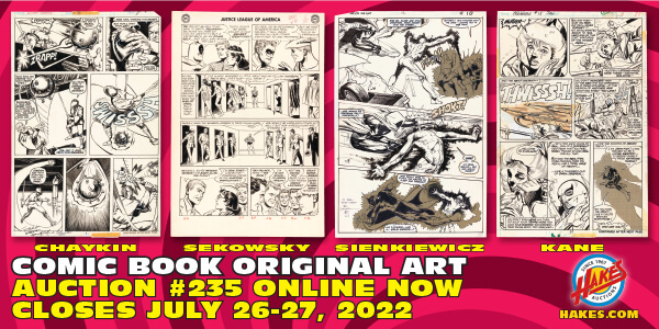 Images of comic book original art lots in current auction