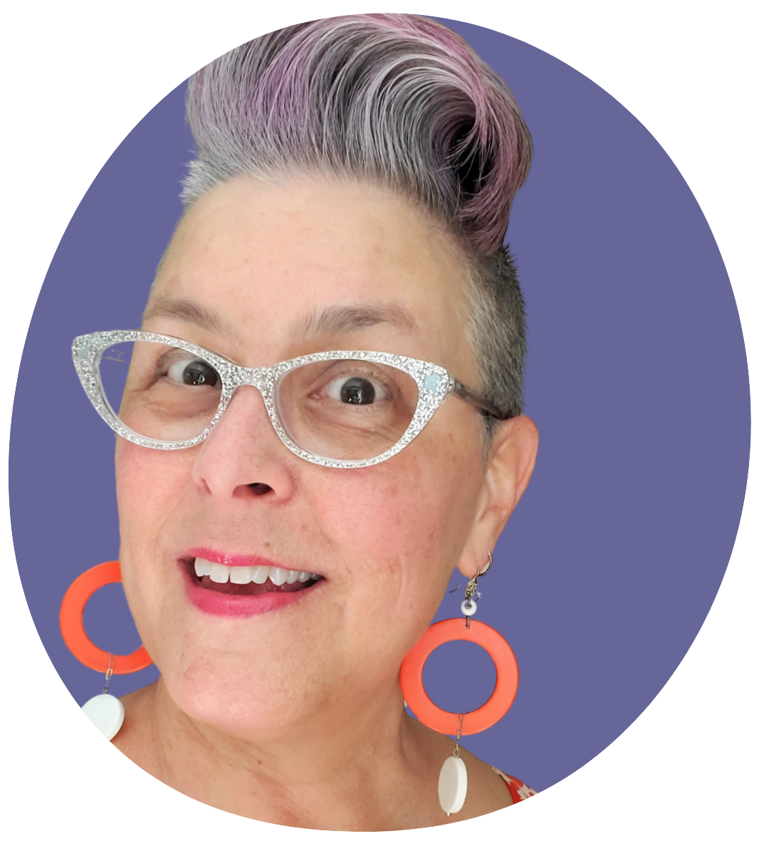 Lisa's face in a purple circle