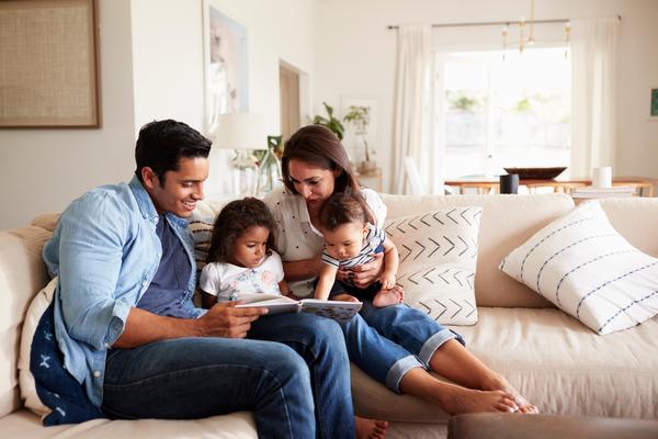 Family reading together.