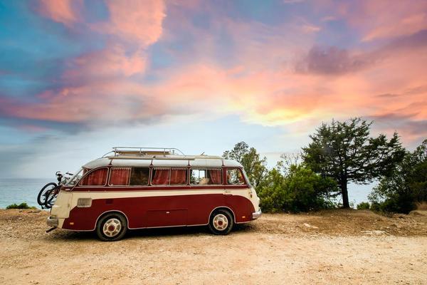 Camper van on a sandy verge