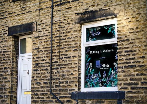 An advert on a window