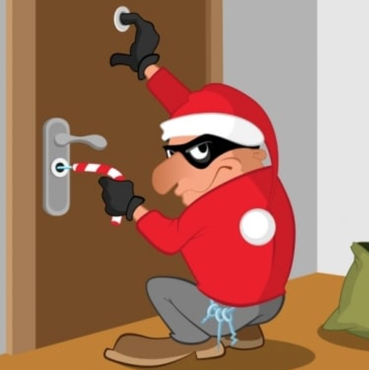 a cartoon of a burglar breaking into a home