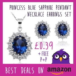 Princess Blue Sapphire Pendant Necklace Earring set just 39p
