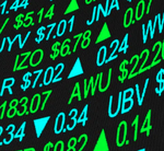 Share prices on a computer board