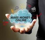 A hand holds a sign saying Make Money Online