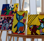 paintings on easels