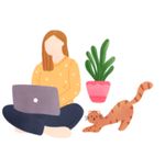 A cartoon person on a laptop