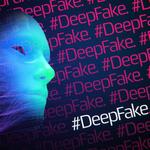 An AI face with a deepfake hashtag