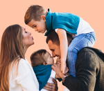 Two happy parents with young children