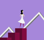 Cartoon of woman in front of stock graph