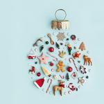 A Christmas bauble flat lay with ornaments
