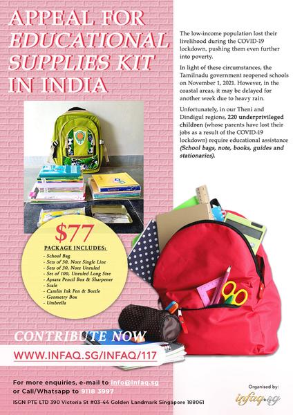 APPEAL FOR EDUCATIONAL SUPPLIES KIT FOR INDIA