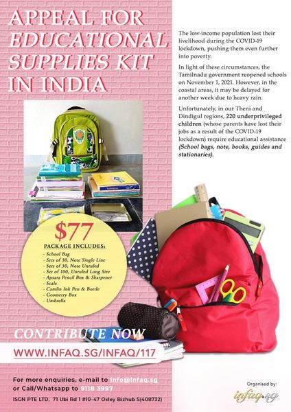 APPEAL FOR EDUCATIONAL SUPPLIES KIT FOR INDIA