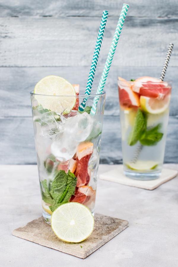 cold fruity drinks on a beach