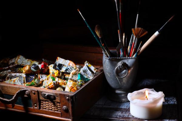 Paints and brushes
