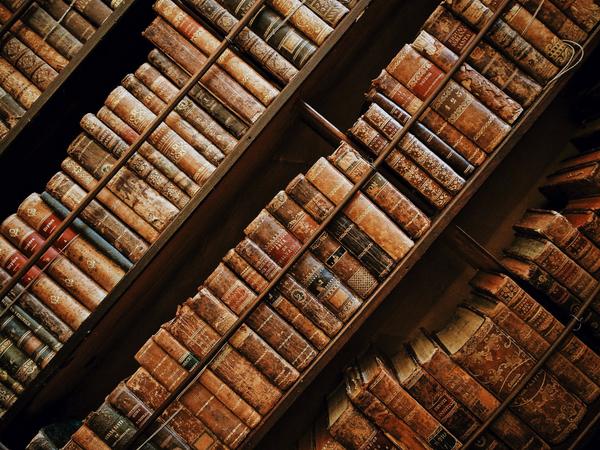 bookshelves with very old books
