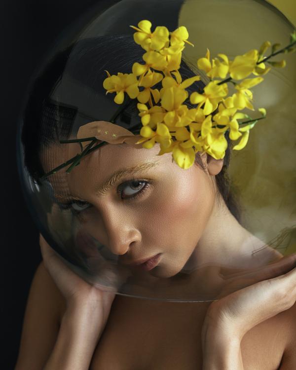 woman with yellow flowers