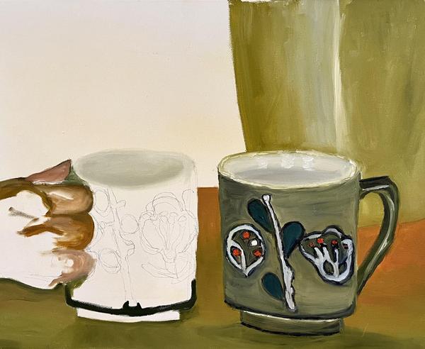 Unfinished Painting of Teacups by Virtual Art Student from NJ