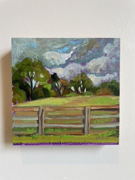 Plein Air Landscape of a Pasture at a Farm in Hillsborough with Looming Clouds