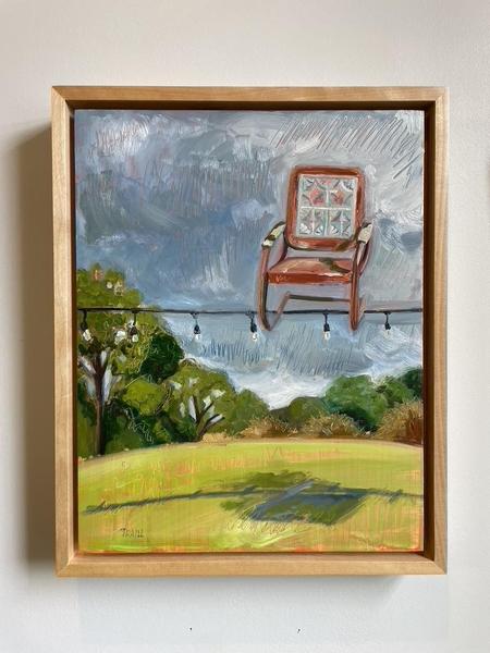 Vintage Chair Sitting on a Line over a Pasture