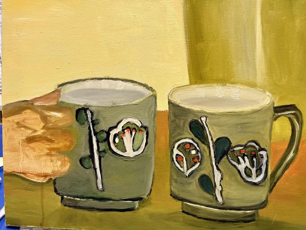 Almost finished Painting of Teacups by Virtual Art Student from NJ