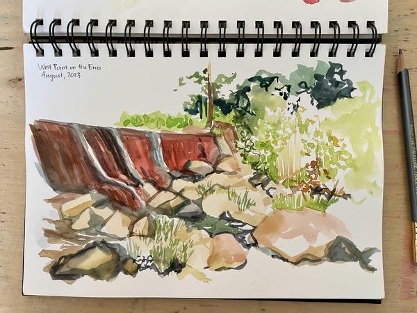 Watercolor Sketch of the Damn at the Eno River