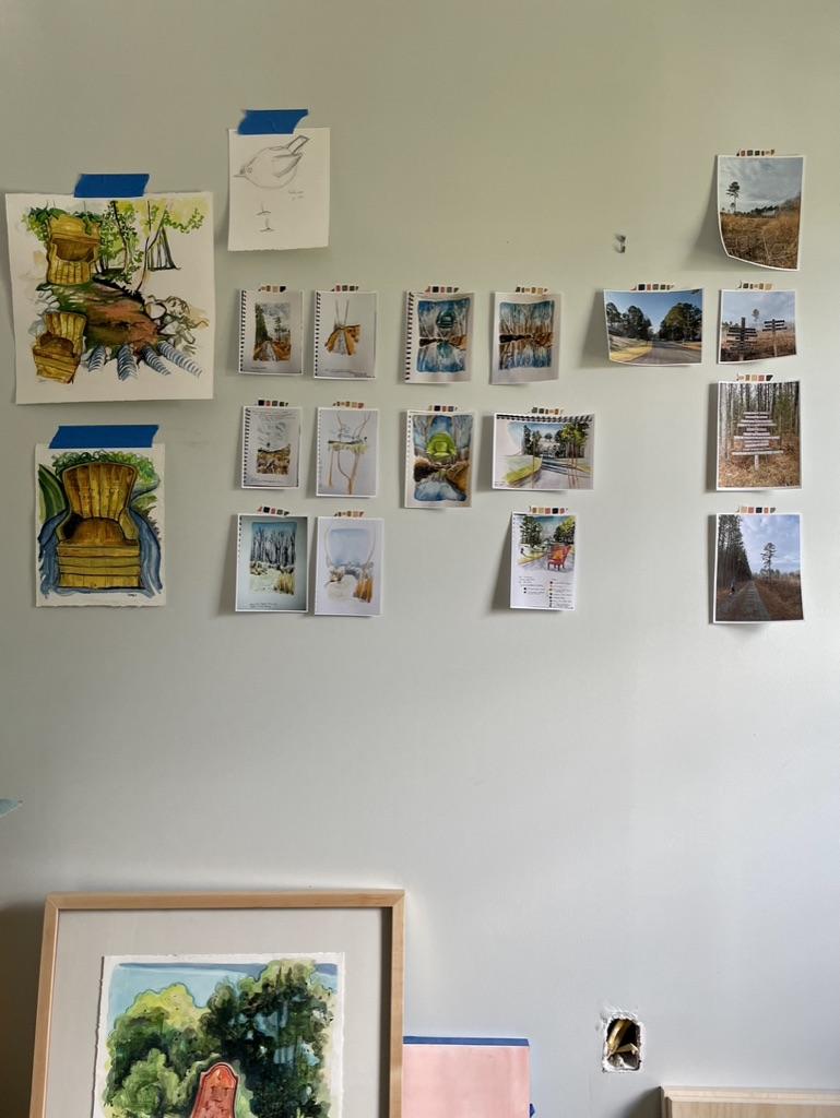Studio Wall with Art and Sketches