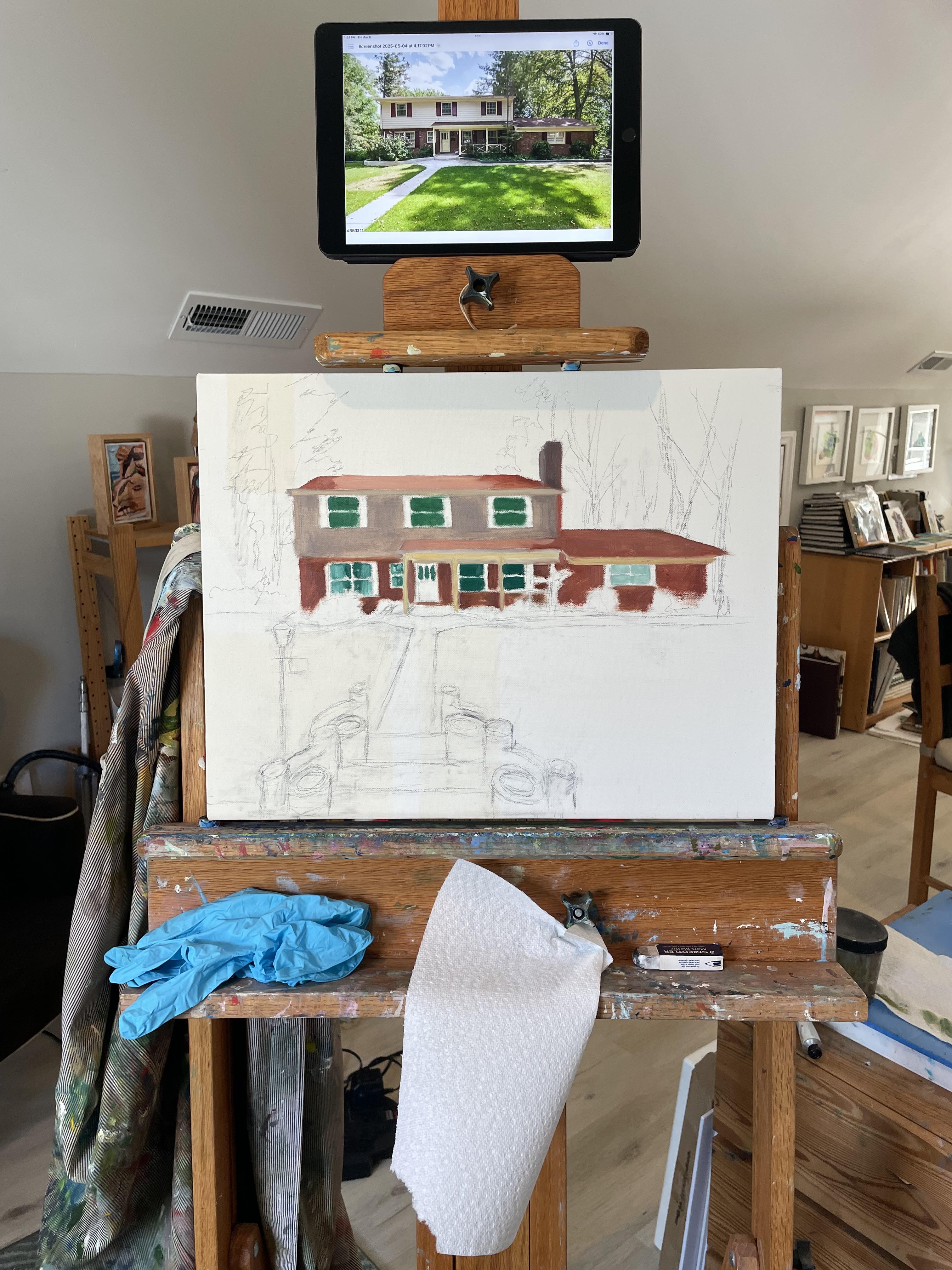 Start of Home Portrait, Blocking in Colors of House
