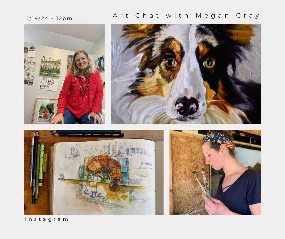Photos of Jennie, Megan Gray and some of Jennie's dog paintings and drawings. 