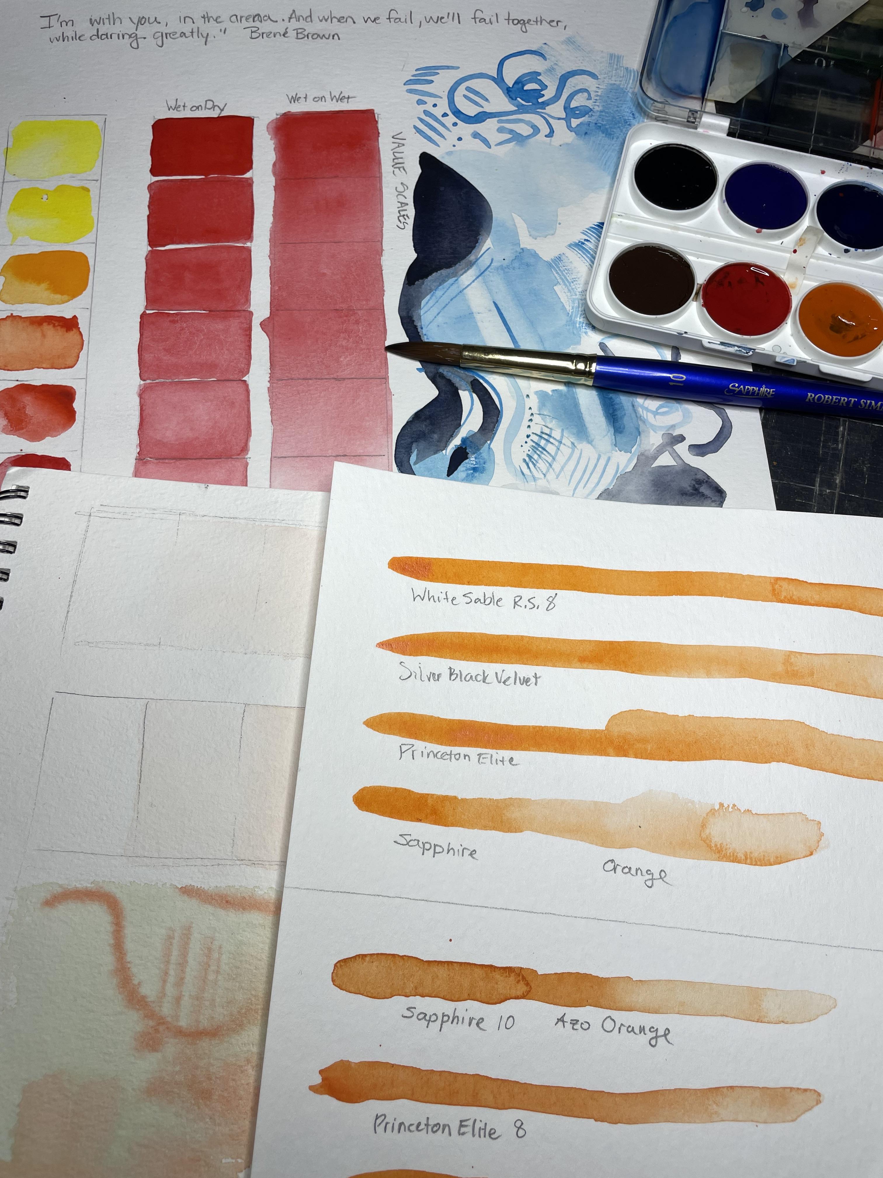 Watercolor Exercise Samples with a Paintbrush and Watercolor Pan