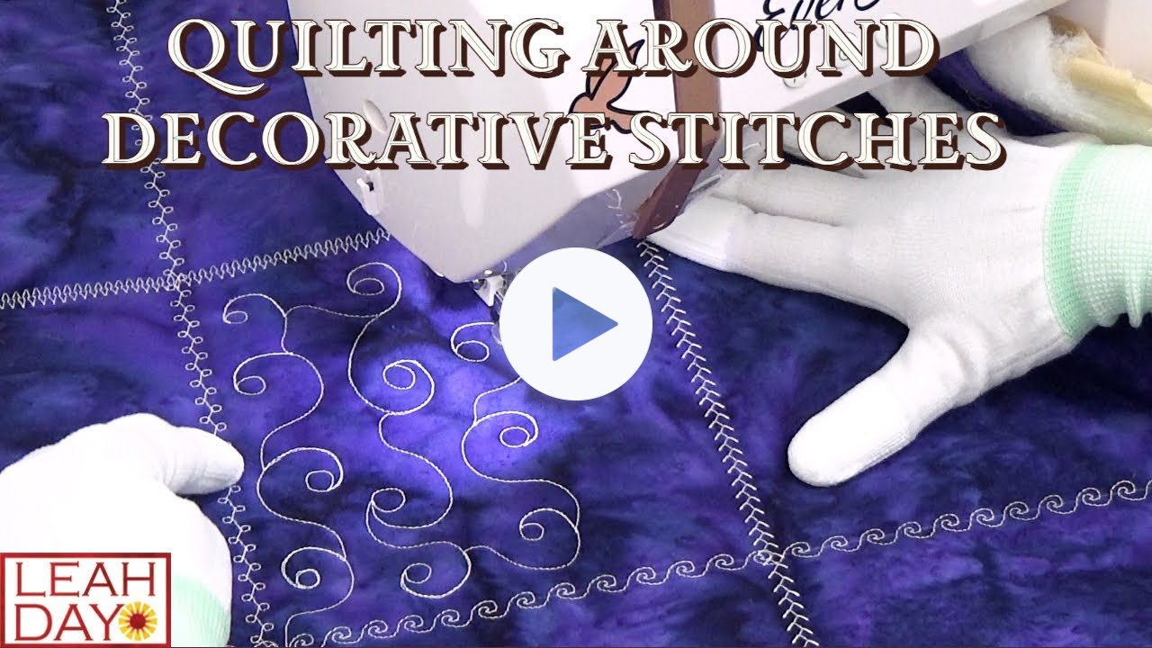 Machine Quilting Around Decorative Stitches - Light Spiral Pattern