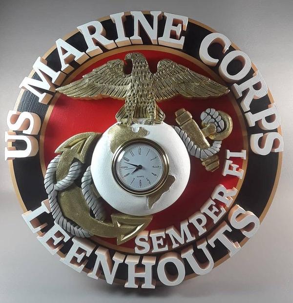 carved marine corps emblem clock