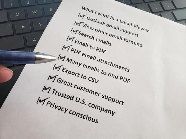 "What I Want in an Email Viewer" check list of features.