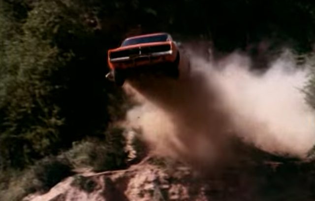 In this episode of the Dukes the General performed THE big jump of his career! This clip was recycled for multiple episodes as the show ran on….but if you had to identify which ONE single jump is
associated with the General, it’s this one for sure. Fun fact: The Charger in this jump was actually a 1968, dressed up to look like a ’69! IMAGE: Warner Bros.