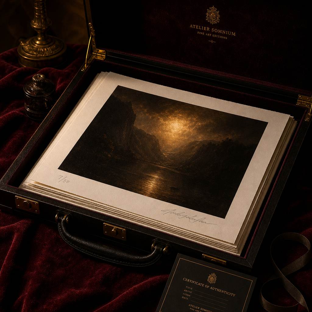 Open portfolio case of hand-signed limited-edition fine art prints