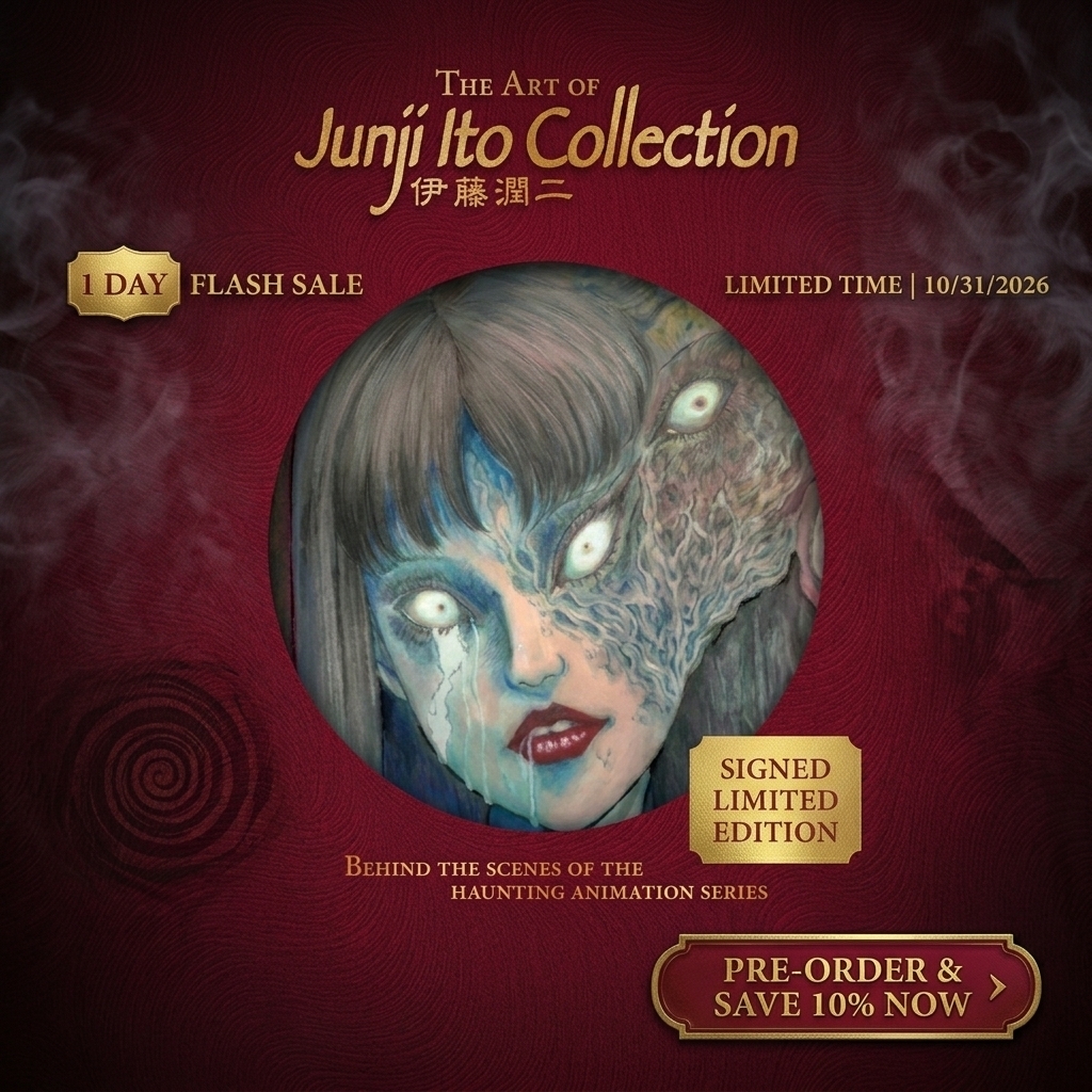 The Art of Junji Ito Collection one-day flash sale — signed limited edition on crimson cloth with a haunting circular portrait, limited time 10/31