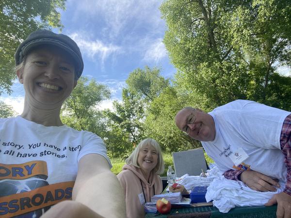 Wayne Kartchner (at right) with volunteers Billie Jones (middle) and Rachel Hedman (left)