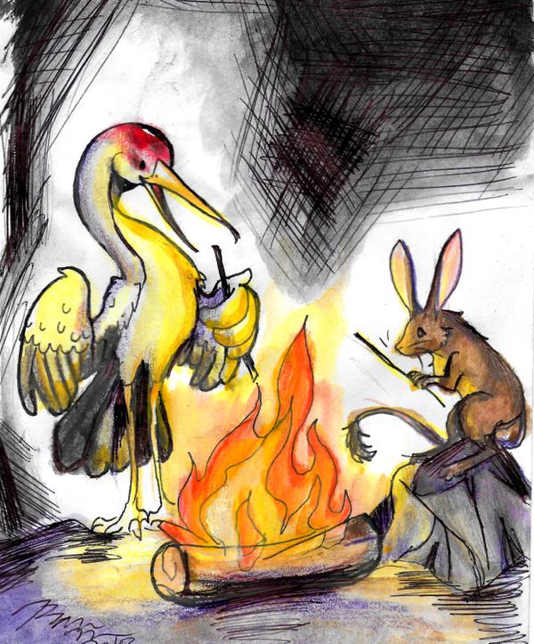 Bootoolgah the Crane and Goonur the Kangaroo Rat, the Firemakers