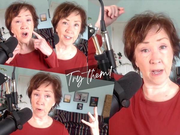 Faces Judy Rodman makes while doing weird vocal exercises for blending voice
